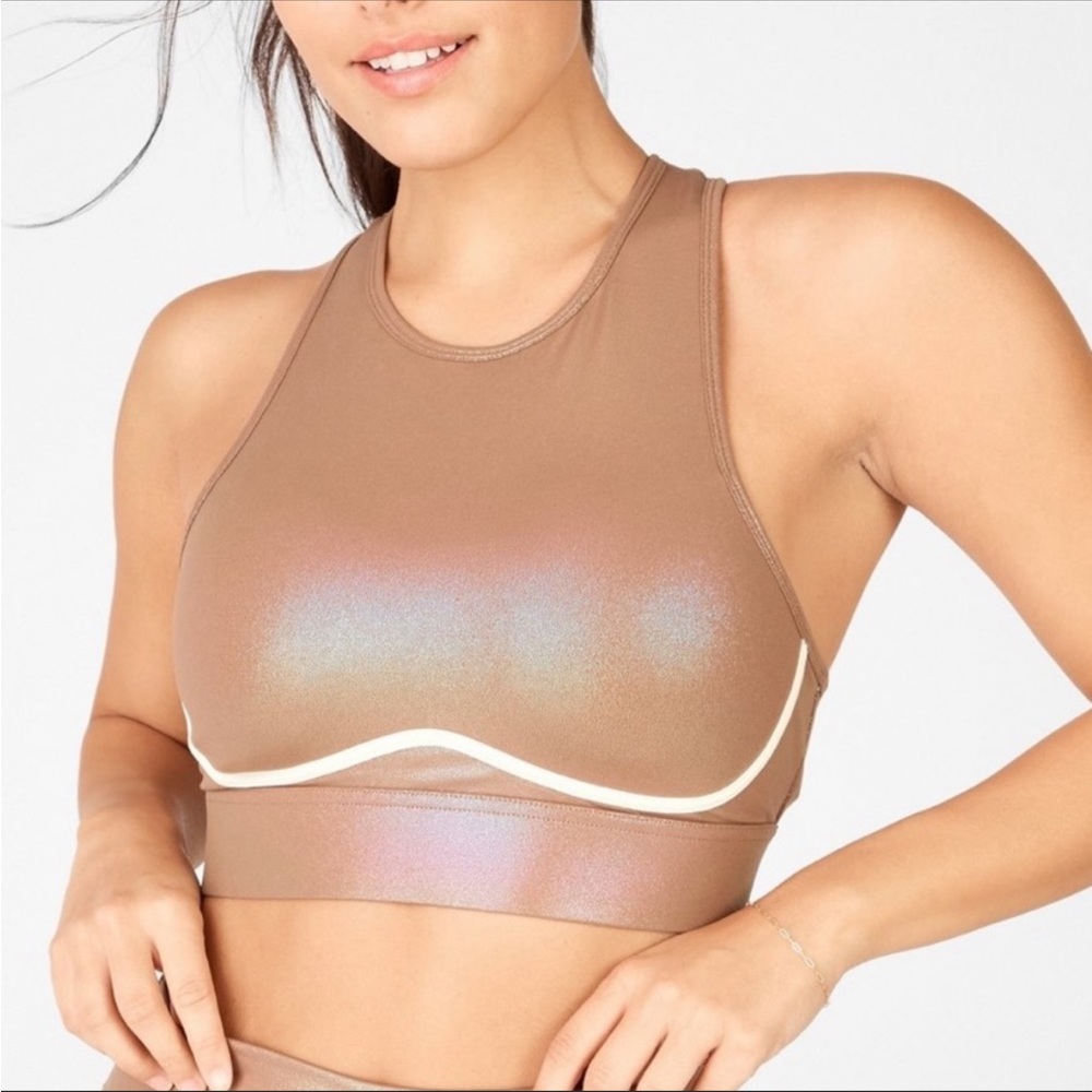 Fabletics Blare Cross-Back High Impact Mocha Irid… - image 1